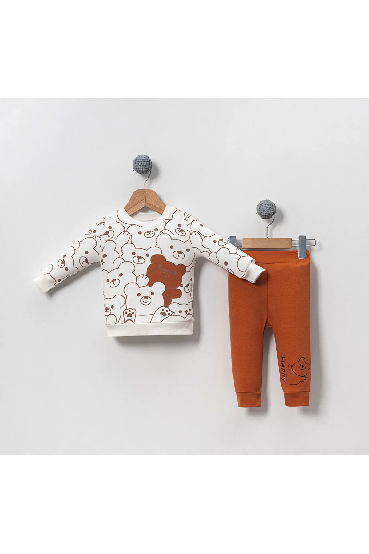 Happy Ayılar Desenli Pamuklu Bebek Çocuk Alt Üst Takım